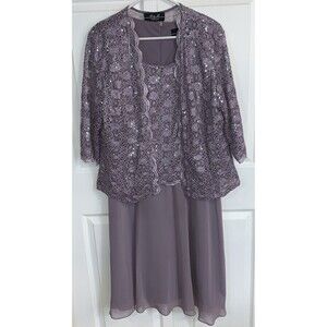 R&M Dress Jacket Set Women’s 18 Lavender Mother Of Bride Sequin Chiffon